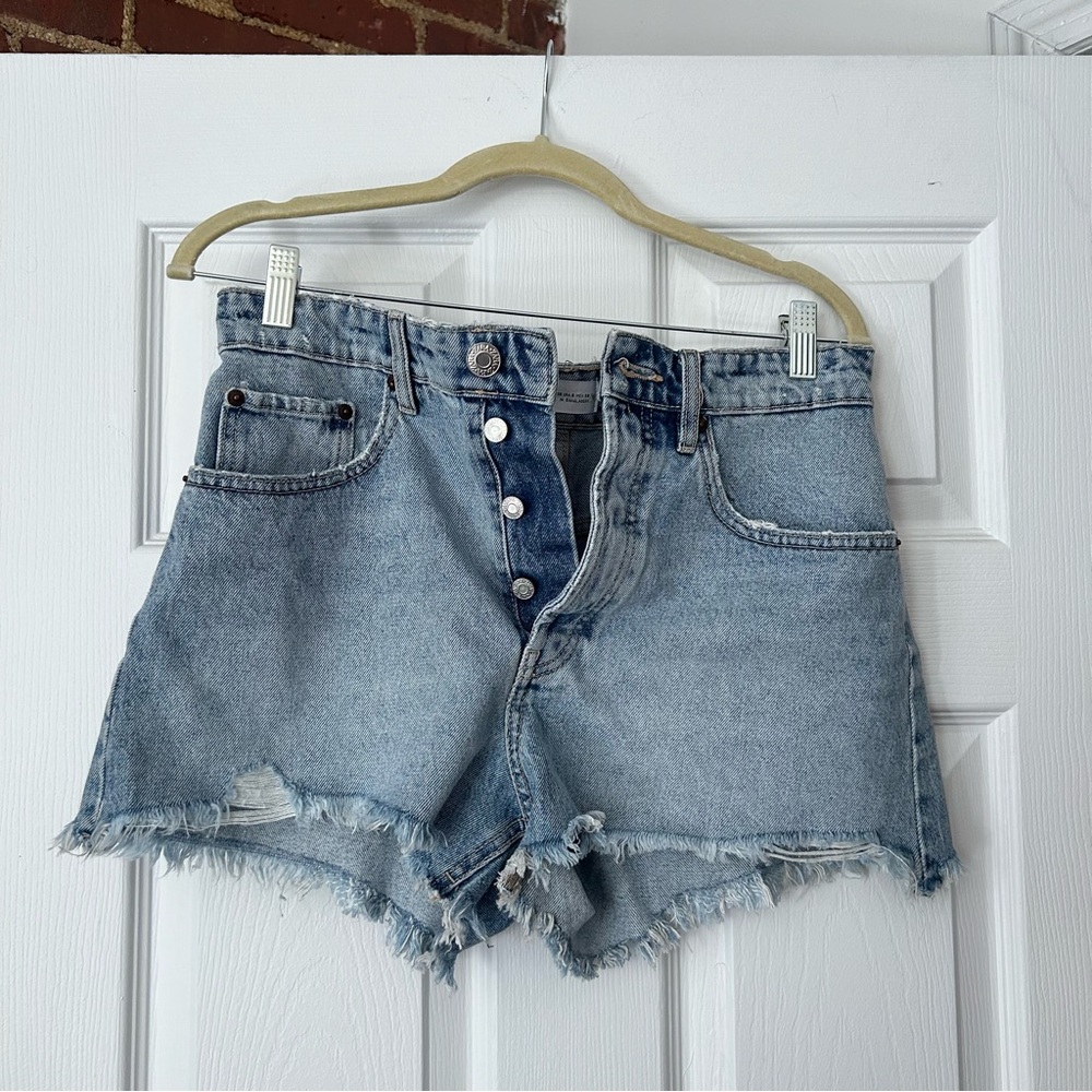 button front denim shorts